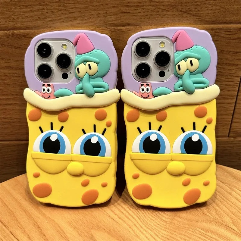 Adorable 3D SpongeBob & Patrick Silicone Phone Case for iPhone