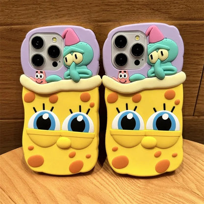 Adorable 3D SpongeBob & Patrick Silicone Phone Case for iPhone