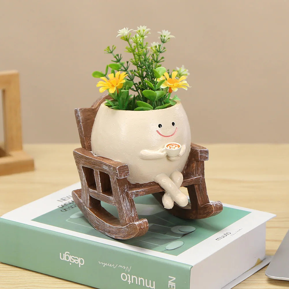 Lazy Little Character Flowerpot Succulent Planters Lying Down Resin Ornaments Home Decoration for Family and Friends Gift
