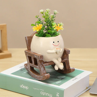 Lazy Little Character Flowerpot Succulent Planters Lying Down Resin Ornaments Home Decoration for Family and Friends Gift