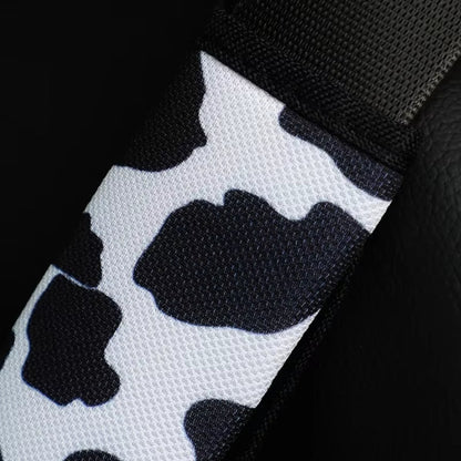 4 Sets Universal Cow Print Seat Belt Shoulder Cover – Soft Black and White Fabric Pad for All Seasons