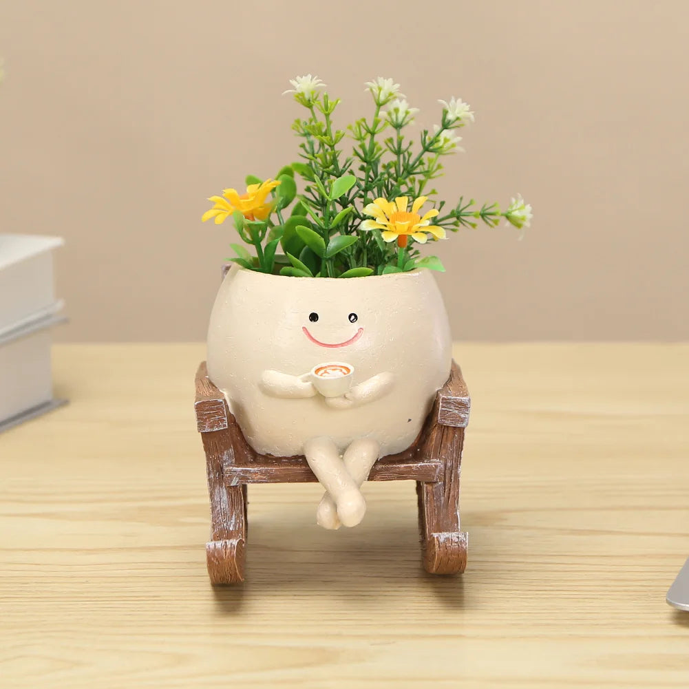 Lazy Little Character Flowerpot Succulent Planters Lying Down Resin Ornaments Home Decoration for Family and Friends Gift