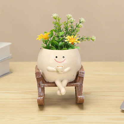 Lazy Little Character Flowerpot Succulent Planters Lying Down Resin Ornaments Home Decoration for Family and Friends Gift