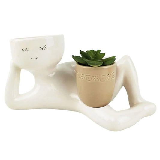 Lazy Little Character Flowerpot Succulent Planters Lying Down Resin Ornaments Home Decoration for Family and Friends Gift