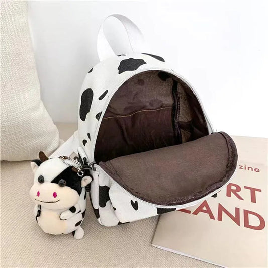 Adorable Cow Print Backpack with Plush Cow – Lightweight and Stylish for Girls