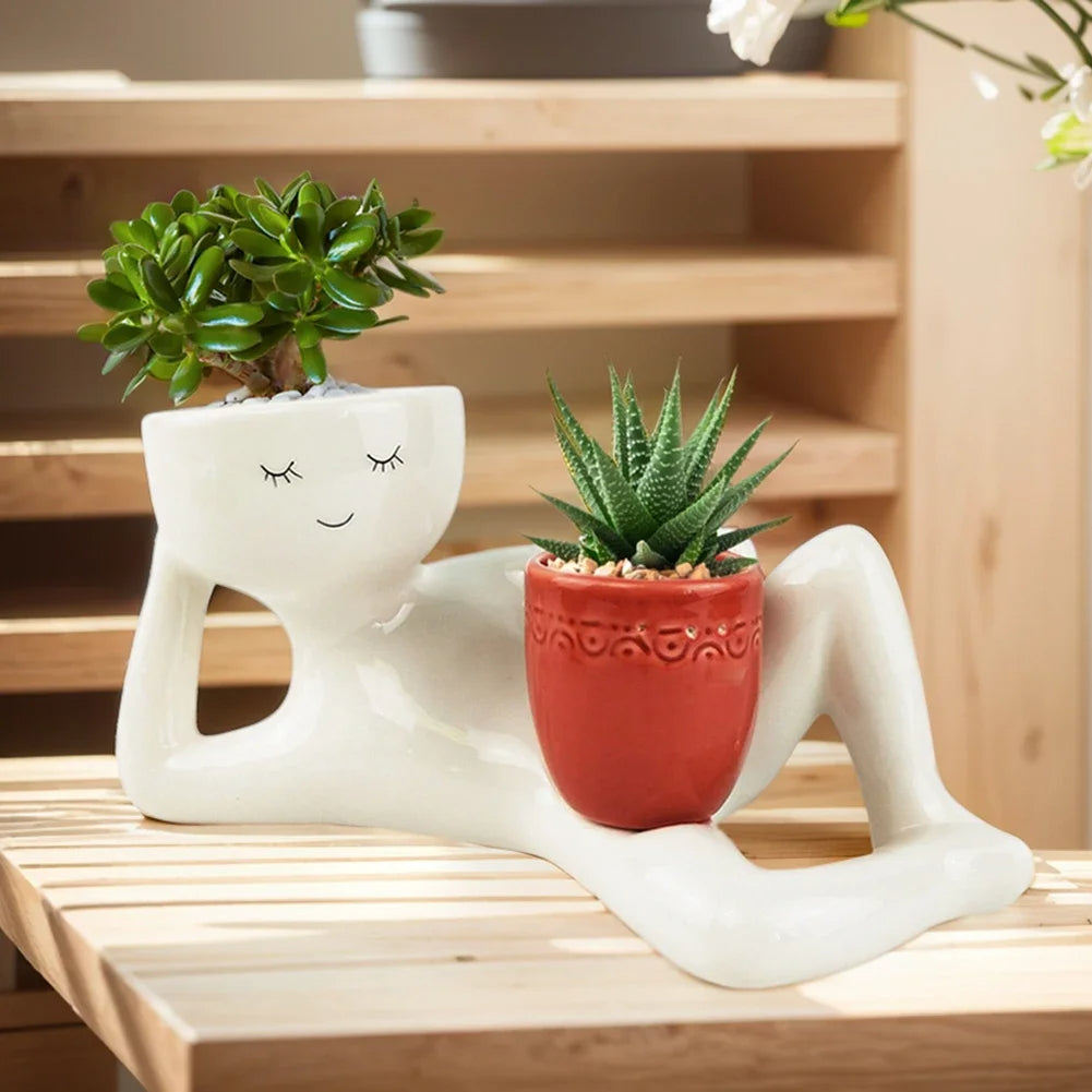 Lazy Little Character Flowerpot Succulent Planters Lying Down Resin Ornaments Home Decoration for Family and Friends Gift