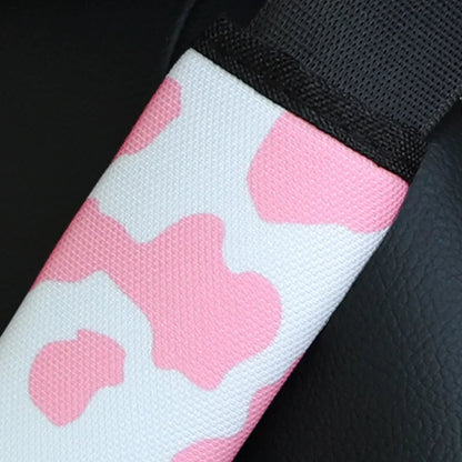 4 Sets Universal Cow Print Seat Belt Shoulder Cover – Soft Black and White Fabric Pad for All Seasons
