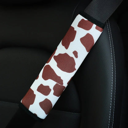 4 Sets Universal Cow Print Seat Belt Shoulder Cover – Soft Black and White Fabric Pad for All Seasons